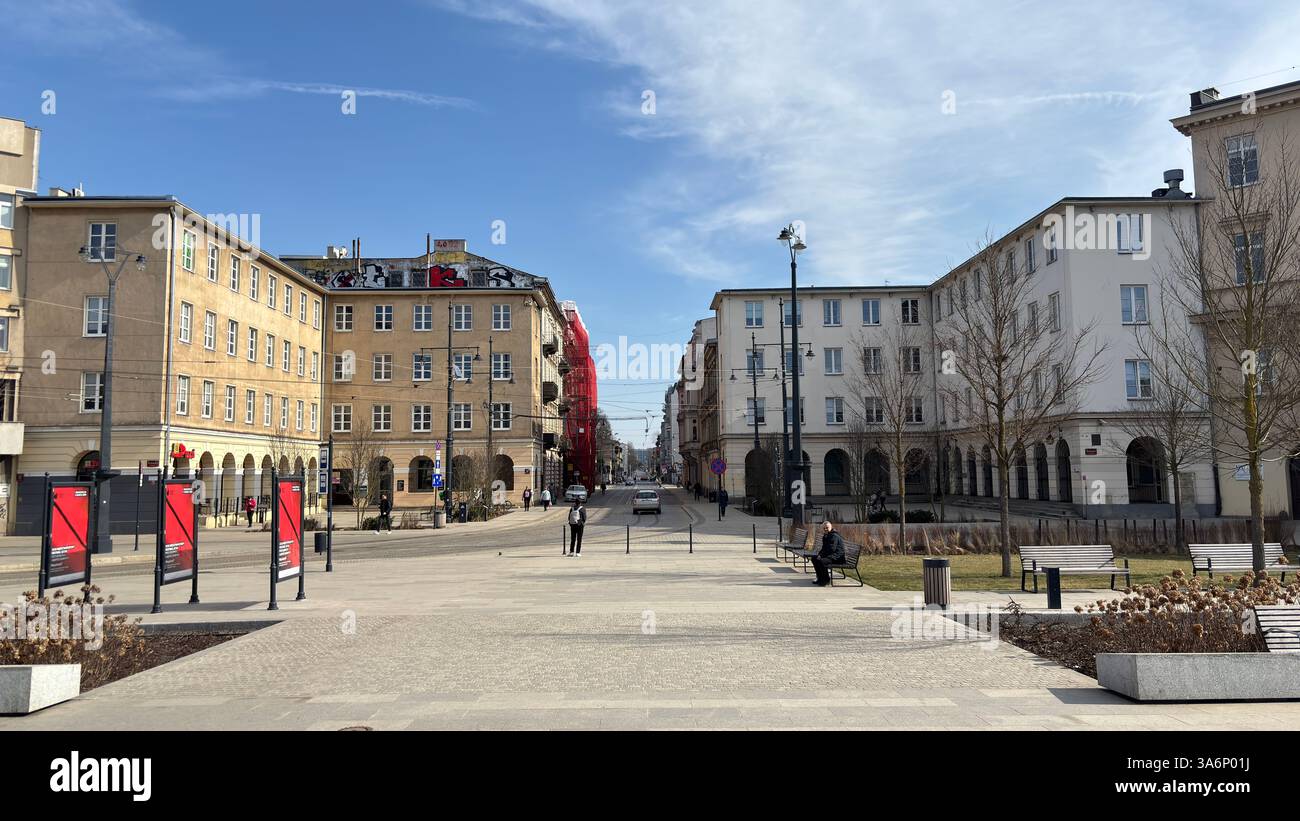 City urban street view in Lodz, Poland. Architecture, buildings and shops in this Polish town Łódź. - Smartphone Captured Stock Image