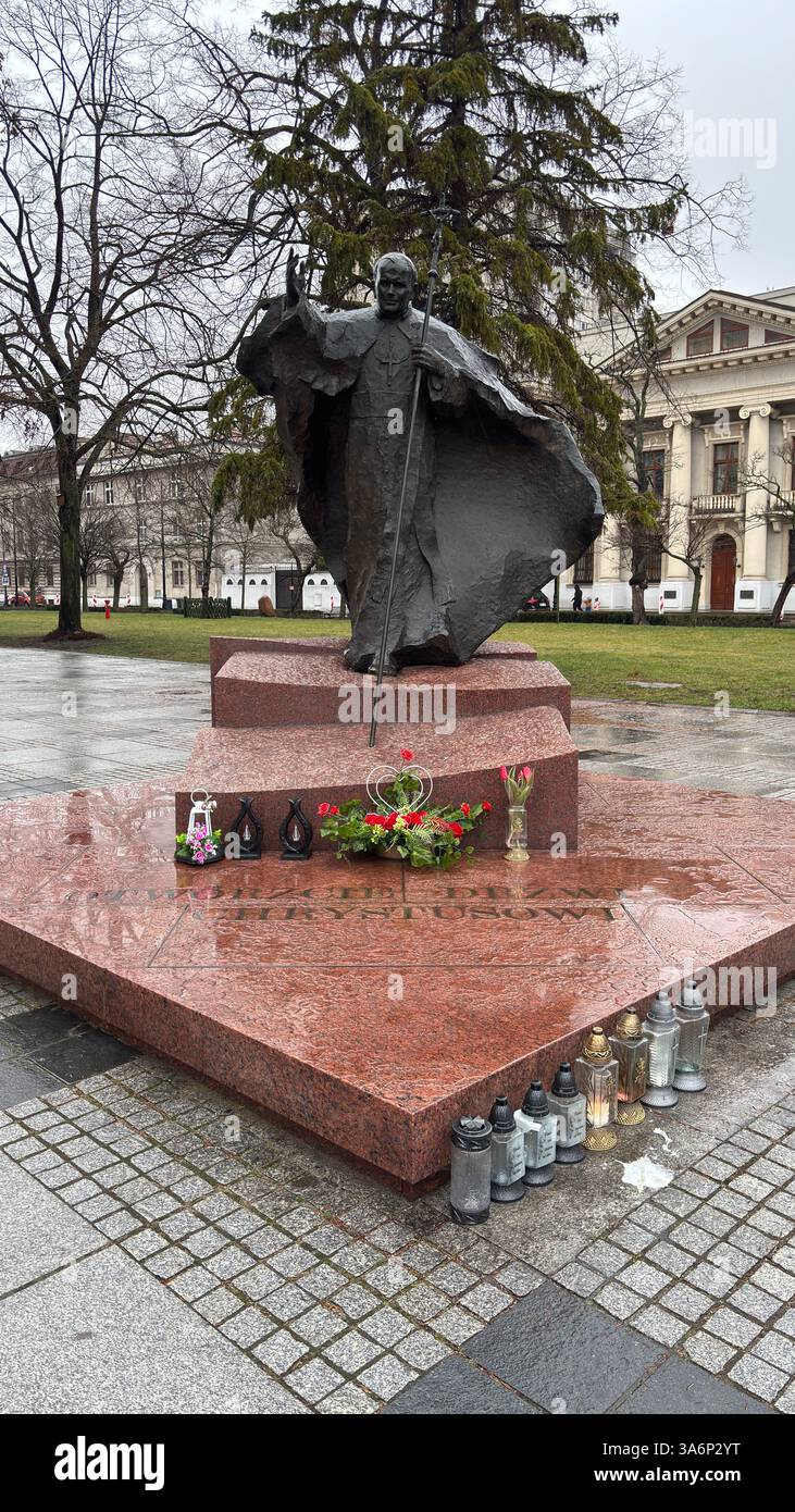 Statue of Pope John Paul 2nd in Lodz, Poland. Łódź - Smartphone Captured Stock Image