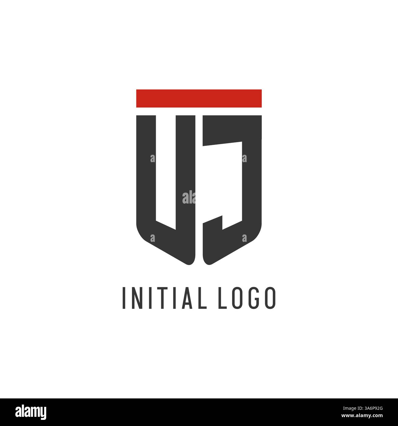 UJ initial esport logo with simple shield design style vector graphic Stock Vector