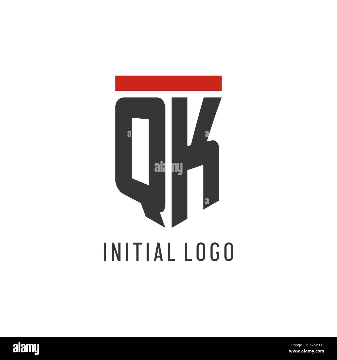 QK initial esport logo with simple shield design style vector graphic Stock Vector