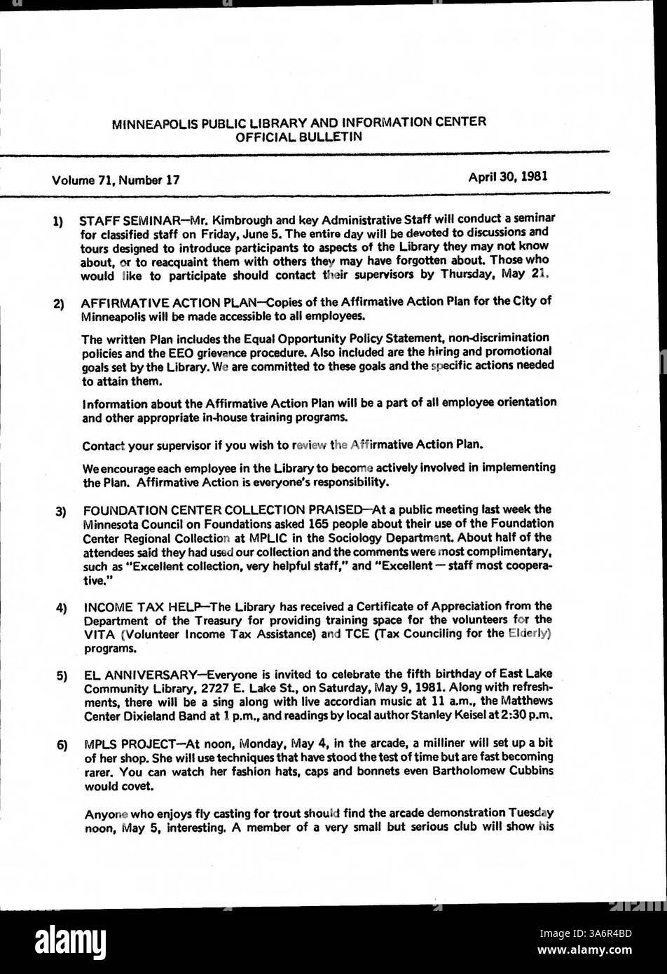 This 1981 edition of the minneapolis public library official bul hires