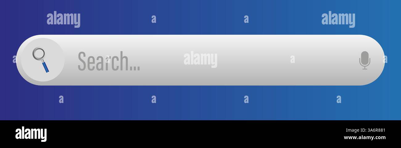 Search bar UI. Voice search icon. White text input. Gradient blue background. Stock Vector