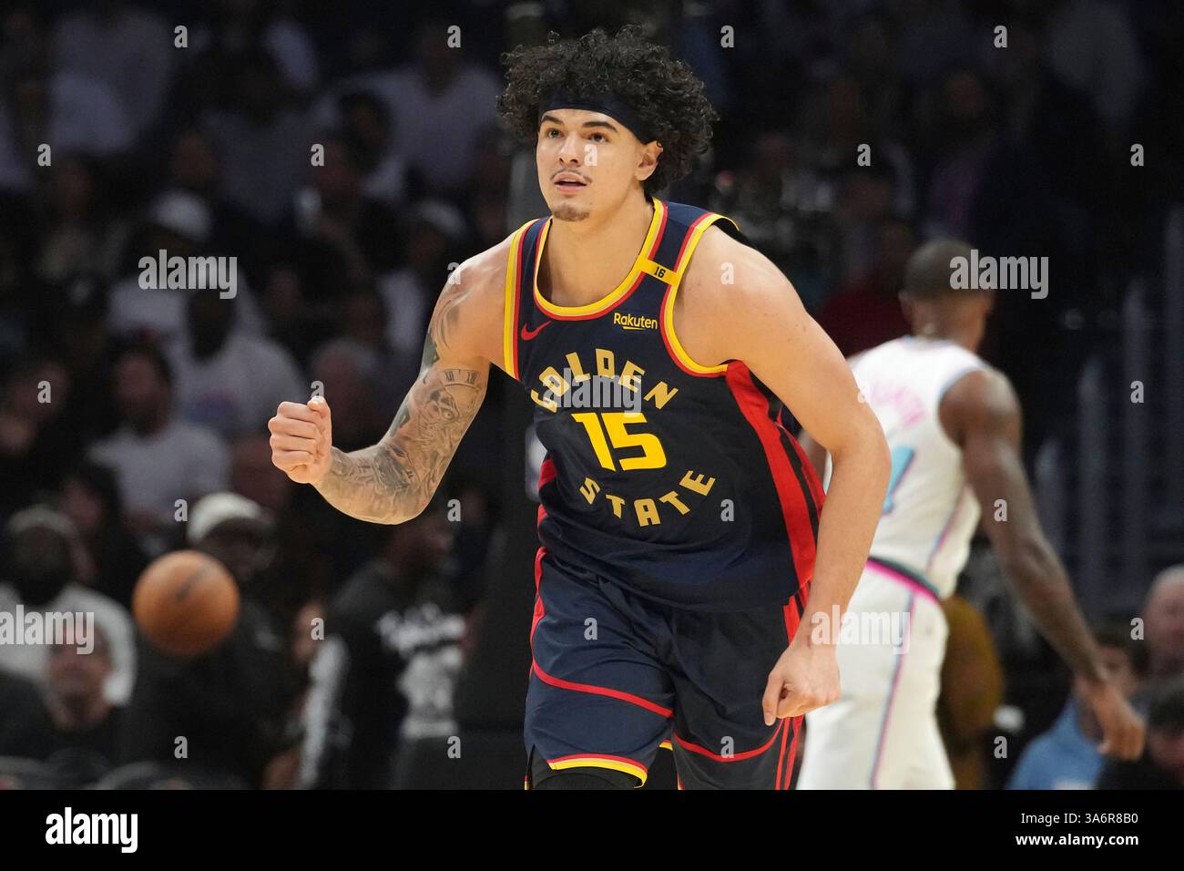 Golden State Warriors forward Gui Santos (15) gestures after scoring a
