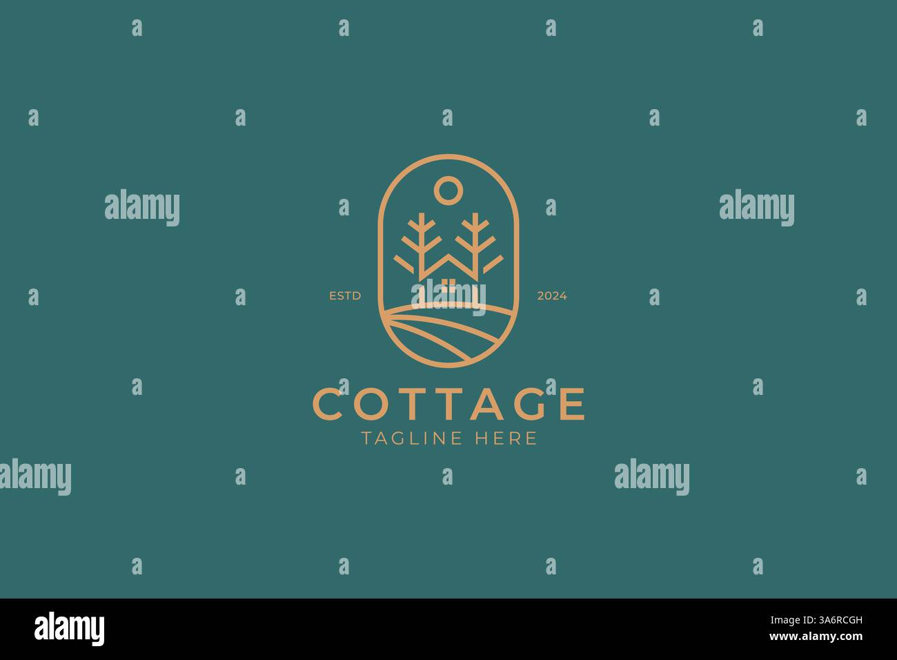 Cottage Logo Nature Element Rustic Pine Tree House Simple Badge Stock Vector