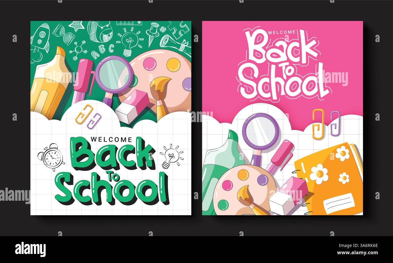 Back to school clipart poster set design. Welcome back to school ...