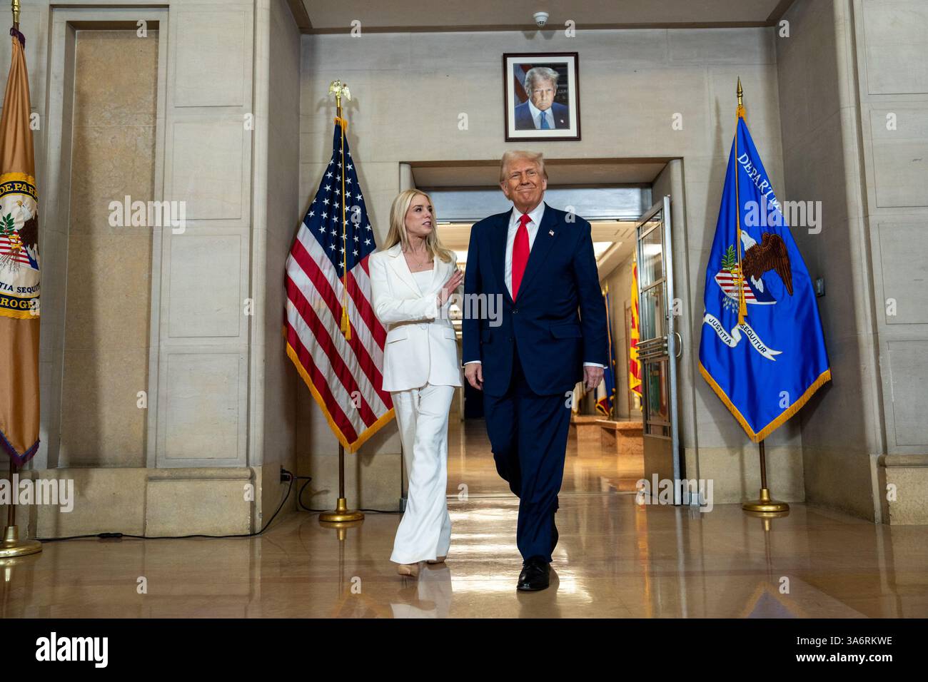 President Donald Trump arrives at the Department of Justice in ...