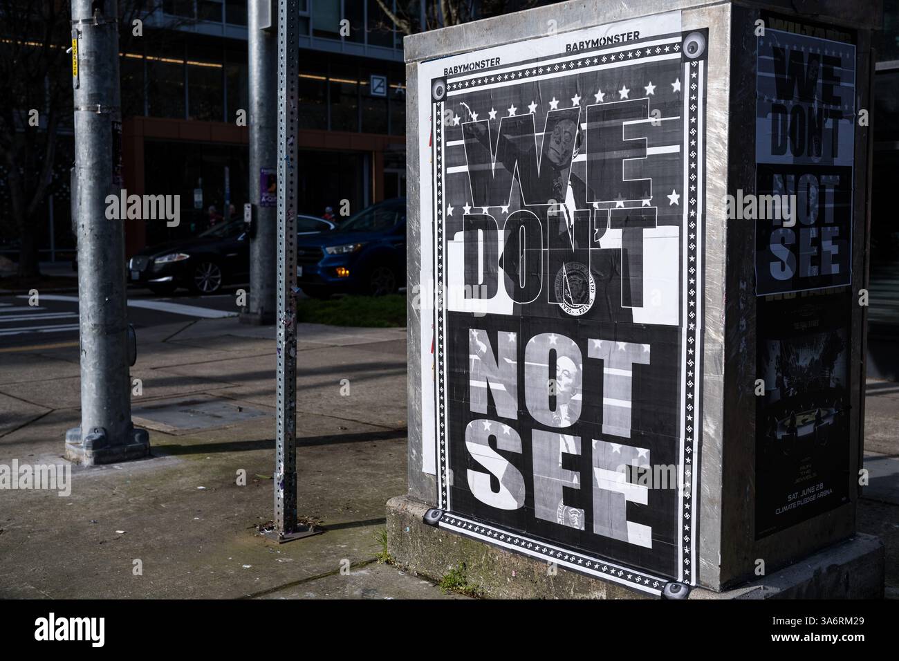 Seattle USA 25th Mar 2025 Large Anti Elon Musk Street Art Wheat Pastes Seen In The Belltown Seattle Usa 25th Mar 2025 Large Anti Elon Musk Street Art Wheat Pastes Seen In The Belltown Credit James Live News 3A6RM29