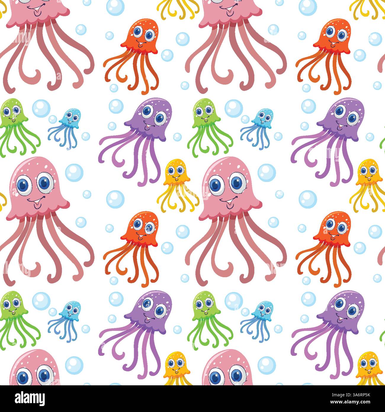 Playful octopuses with bubbles in seamless vector pattern Stock Vector
