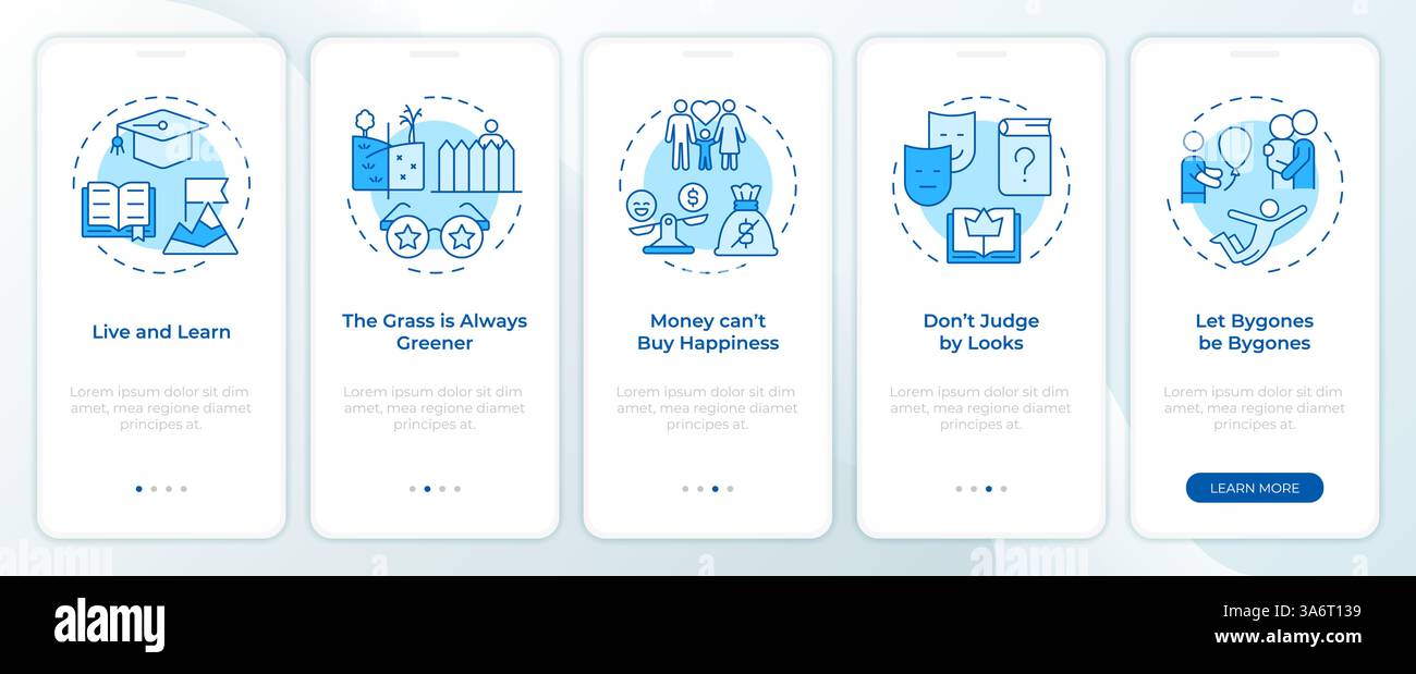 Life wisdom blue onboarding mobile app screen Stock Vector