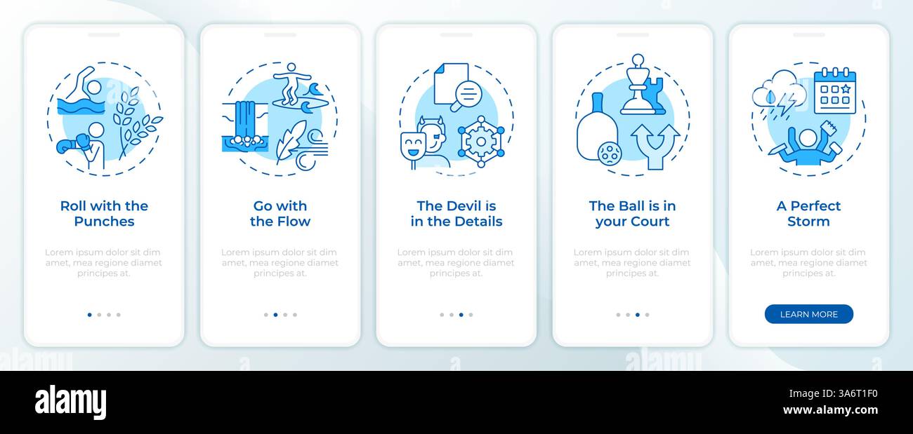 Life challenges blue onboarding mobile app screen Stock Vector