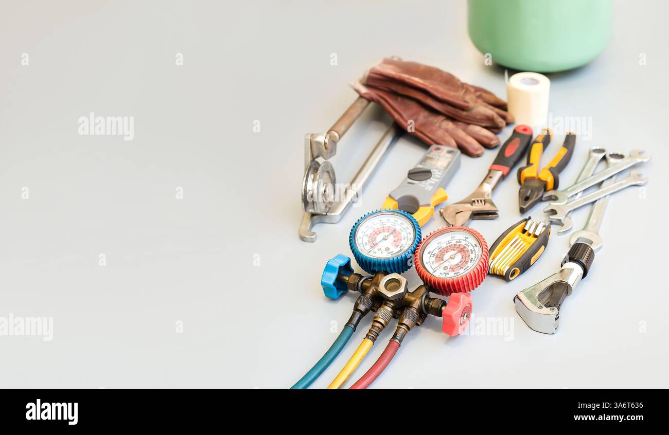 Tools for air conditioning repair and maintenance Stock Photo - Alamy