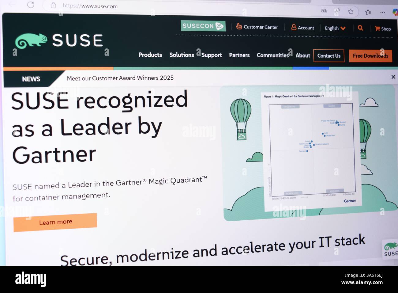 Suse recognized as a leader by gartner for container management in 2025. Stock Photo
