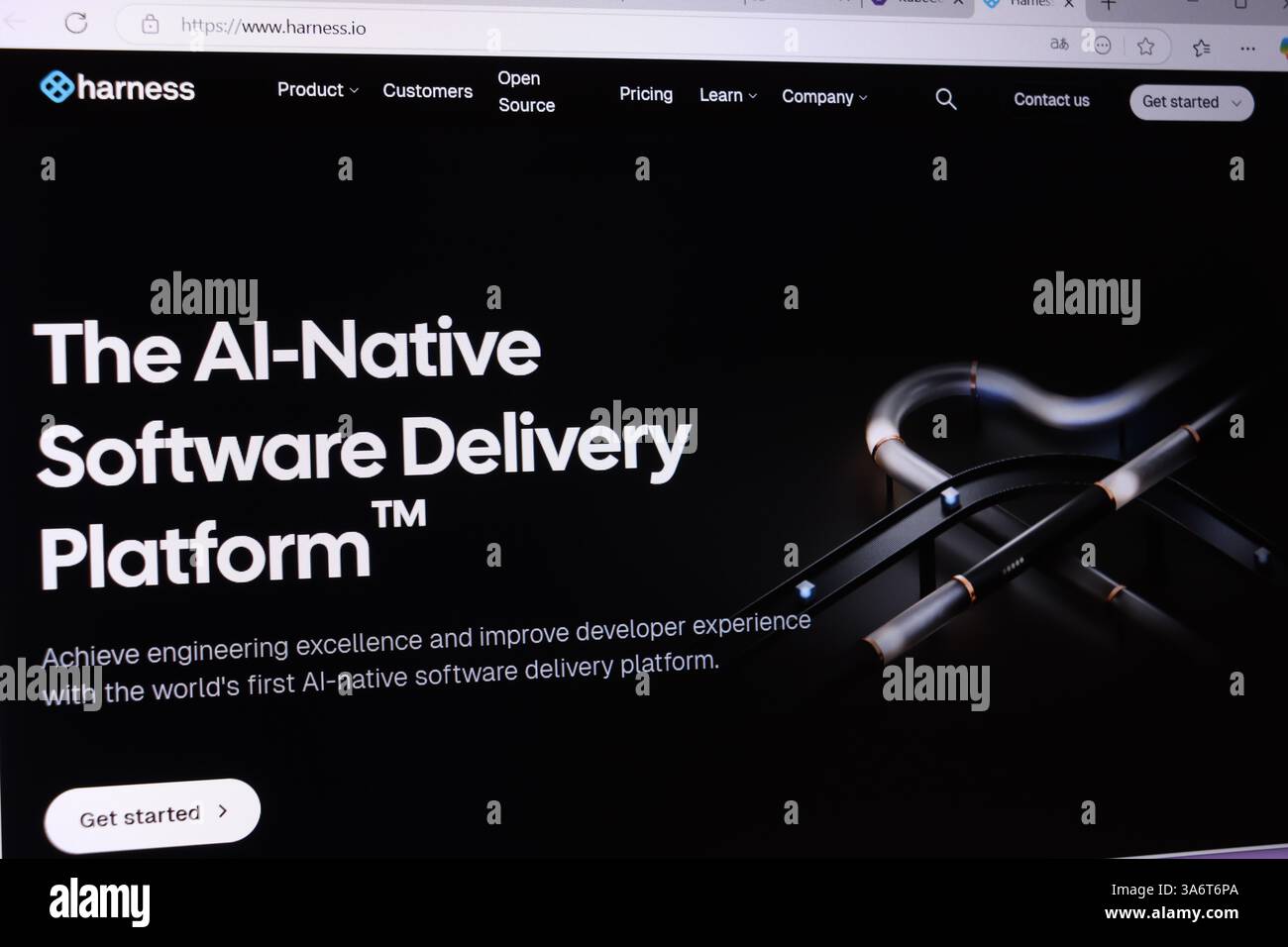 Ai-native software delivery platform interface with harness website design. Stock Photo