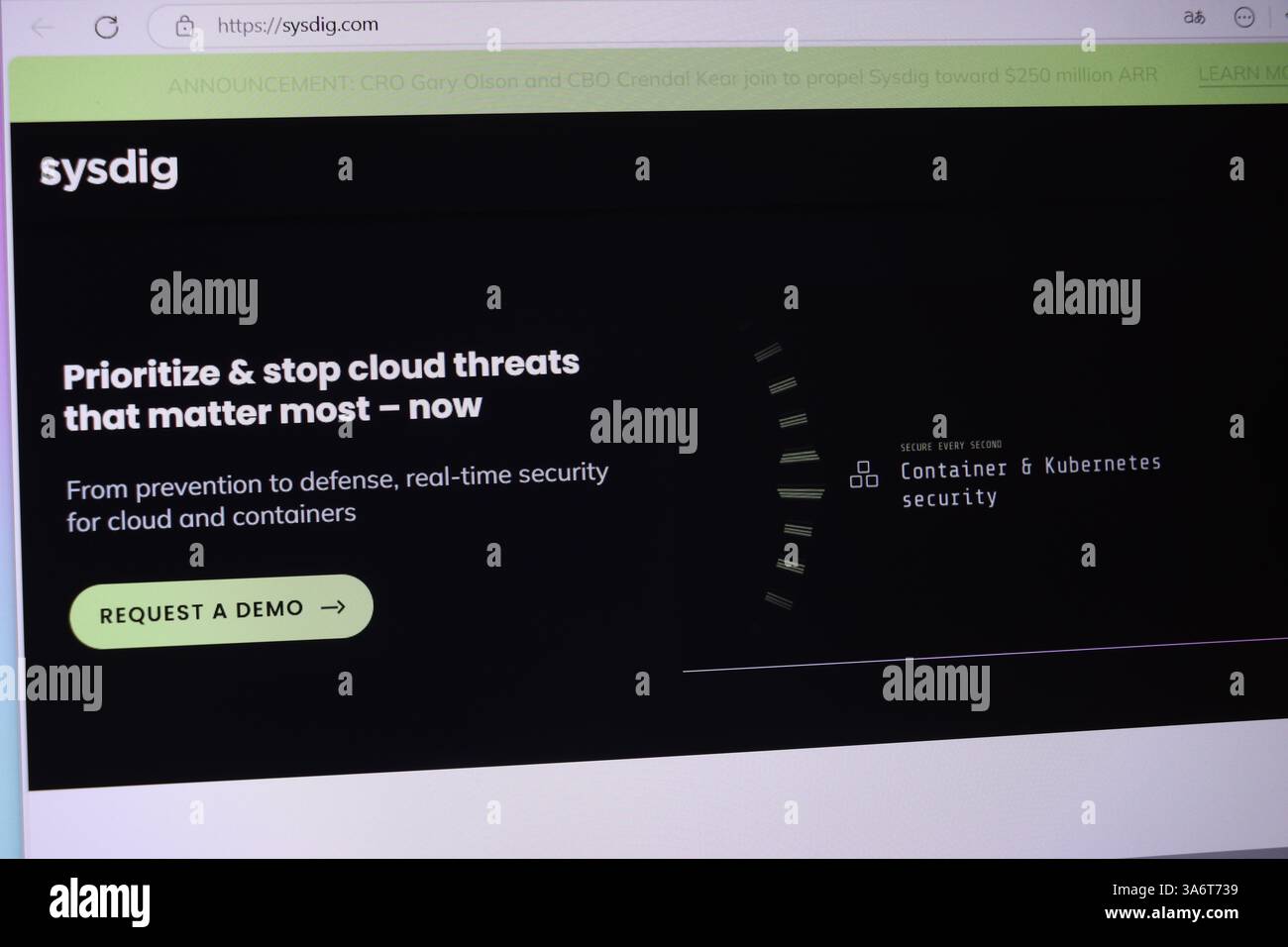 Sysdig cloud security interface display on monitor screen. Stock Photo
