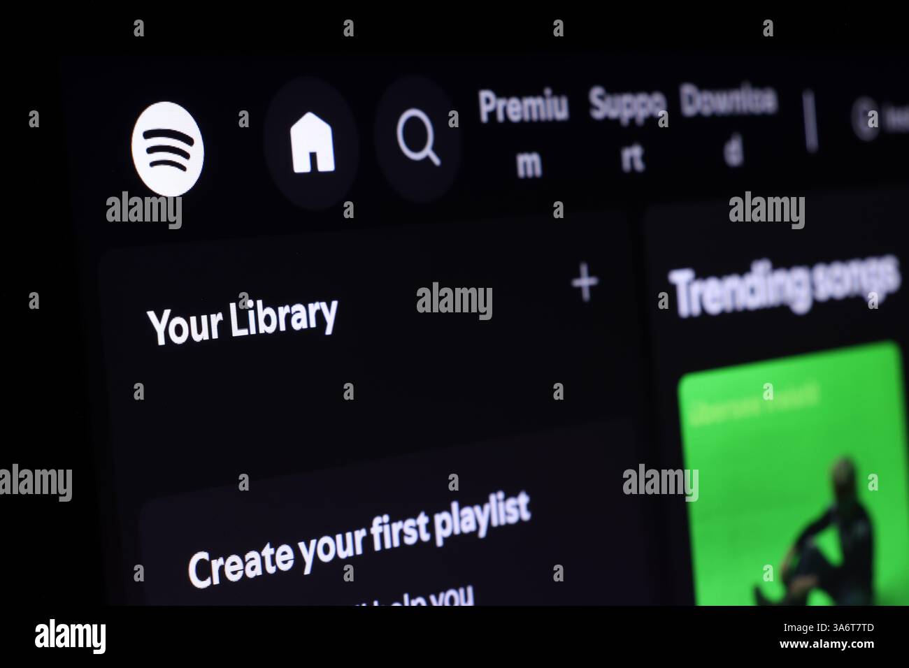 Spotify interface showing library and playlist creation options Stock ...