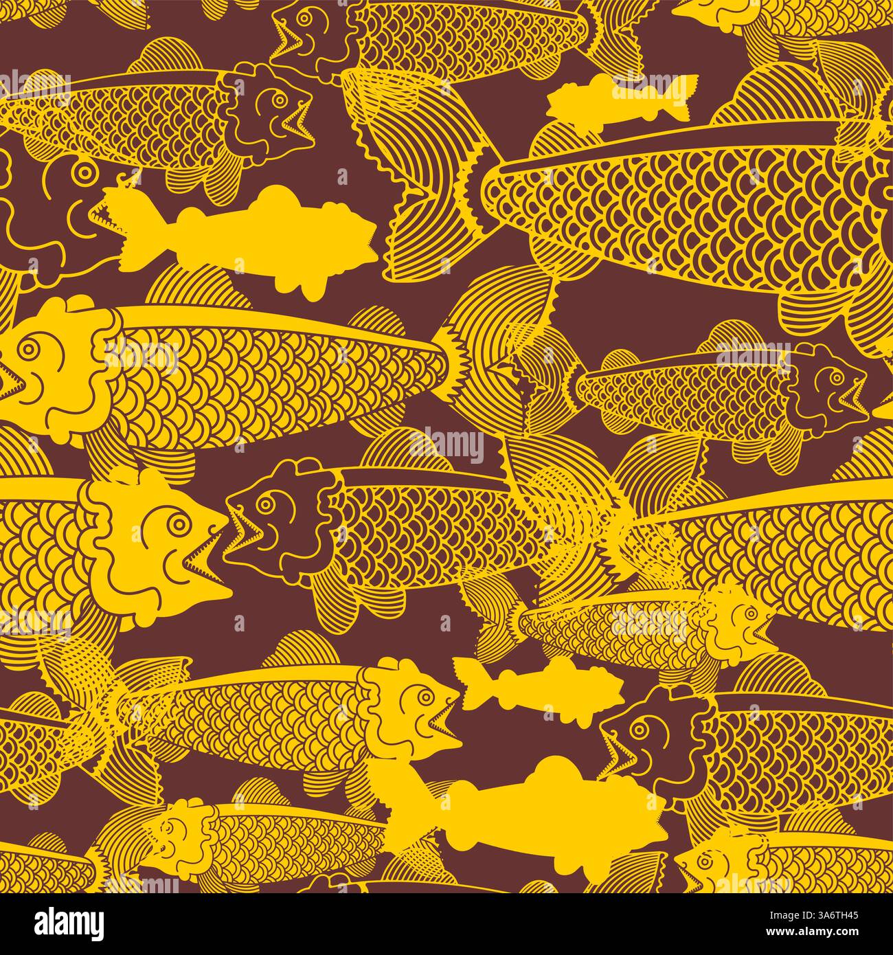 Koi Carp pattern seamless. Japanese Goldfish background Stock Vector
