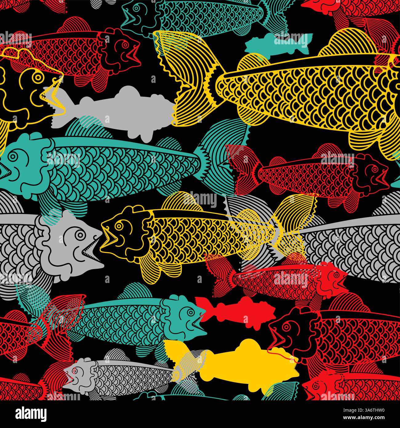 Koi Carp pattern seamless. Japanese Goldfish background Stock Vector