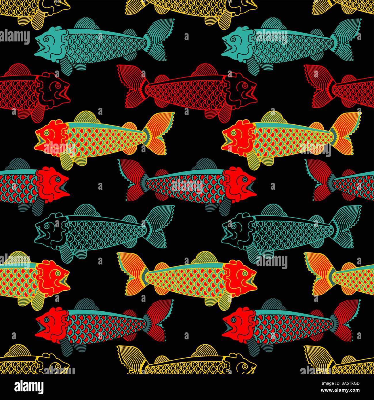 Koi Carp pattern seamless. Japanese Goldfish background Stock Vector