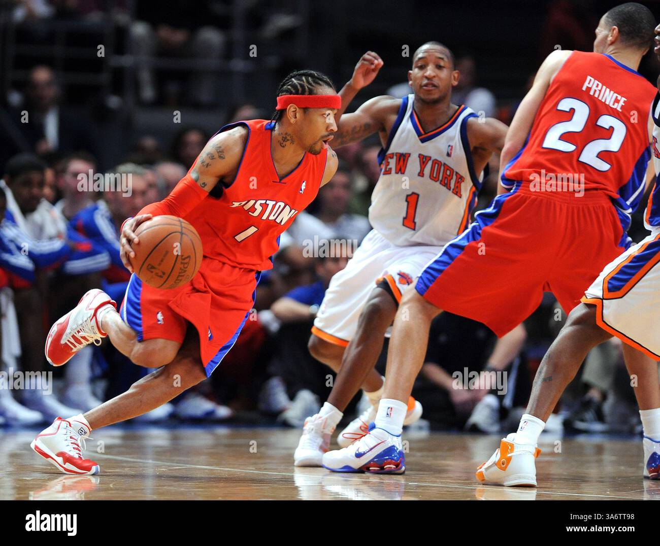Detroit Pistons guard Allen Iverson heads down the court