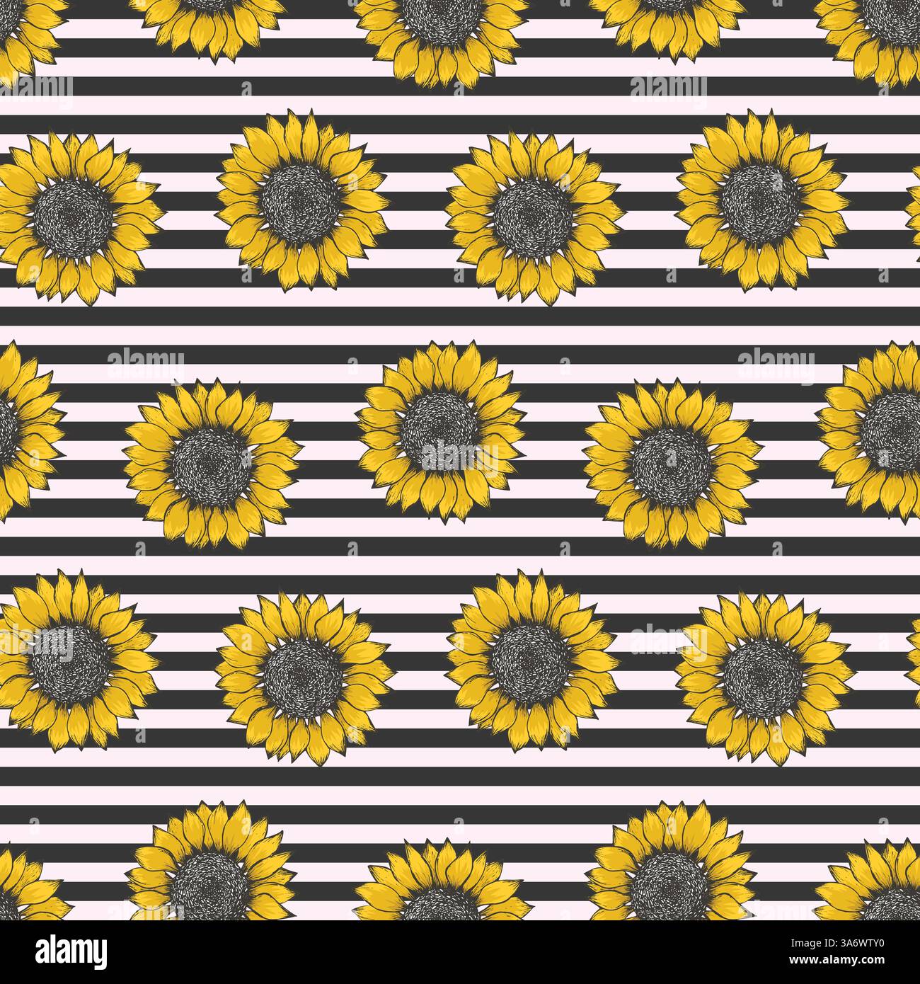 Hipster pattern with sunflowers on striped black Stock Vector