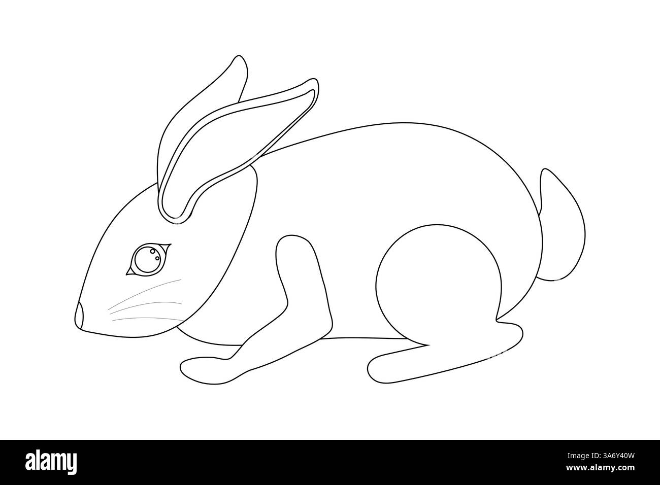 Black and white outline of a rabbit in a crouching position. Adorable ...