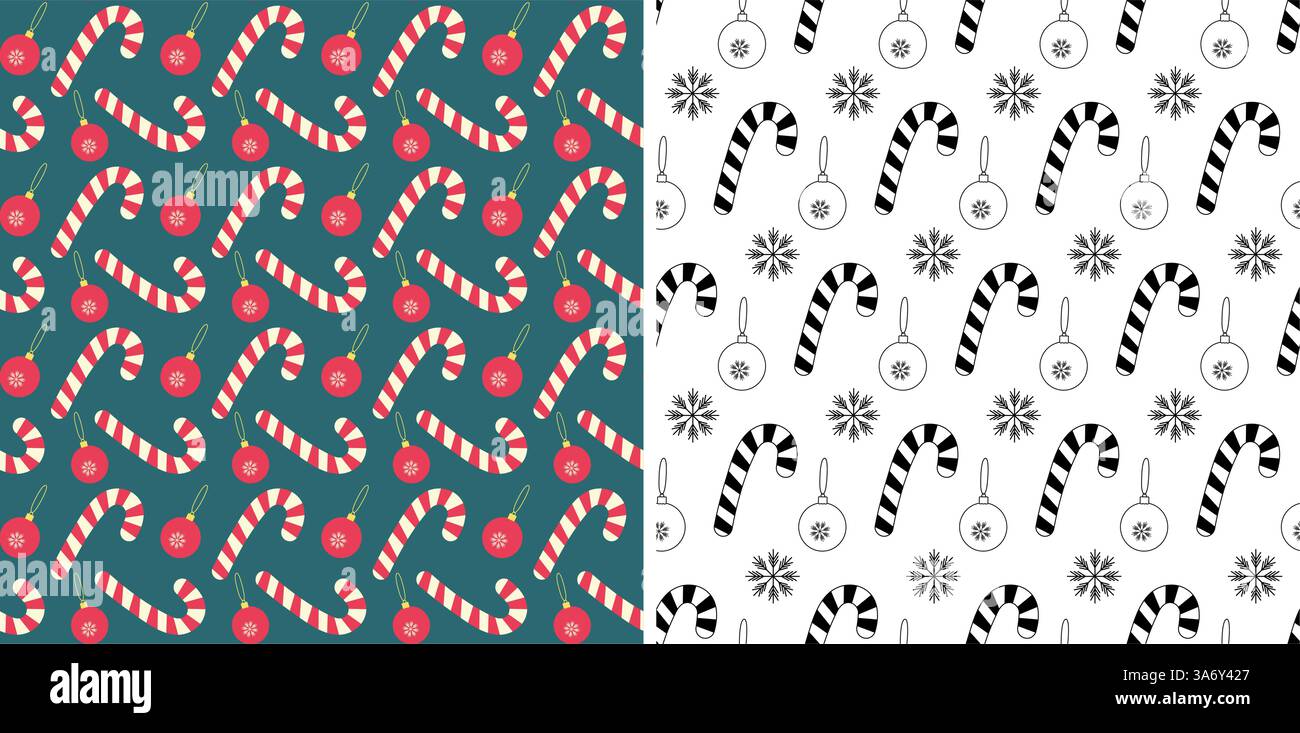 Candy Cane Christmas ball Snowflake Seamless Patterns Set 2 Colorful ...