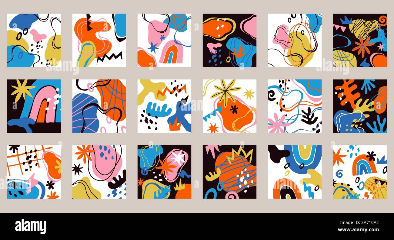 Trendy shapes collages. Abstract design, modern compositions, color ...