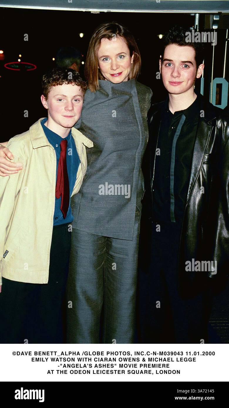Jan. 12, 2000 - London, Great Britain - ©DAVE BENETT ALPHA /   C-N-M039043 11.01.2000.EMILY WATSON WITH CIARAN OWENS & MICHAEL LEGGE.-''ANGELAÃS ASHES'' MOVIE PREMIERE.AT THE ODEON LEICESTER SQUARE, LONDON(Credit Image: © Globe Photos/ZUMAPRESS.com) Stock Photo