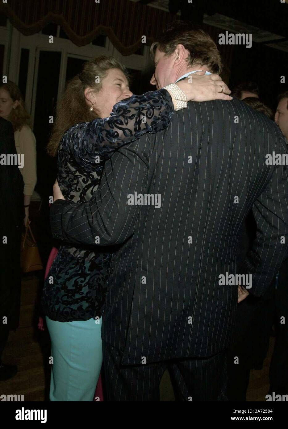 Feb. 27, 2001 - London, Great Britain - ©DAVE BENETT ALPHA DM043426 27.02.2001.TIGGY LEGGE BOURKE SAYS HELLO TO BERTIE WAY.-THE PARTY TO SANTA MONTEFIORE (PALMER TOMKINSON) NEW BOOK Ã’UNDER THE OMBU TREEÃ“ AT THE ENGLISH SPEAKING UNION, LONDON(Credit Image: © Globe Photos/ZUMAPRESS.com) Stock Photo