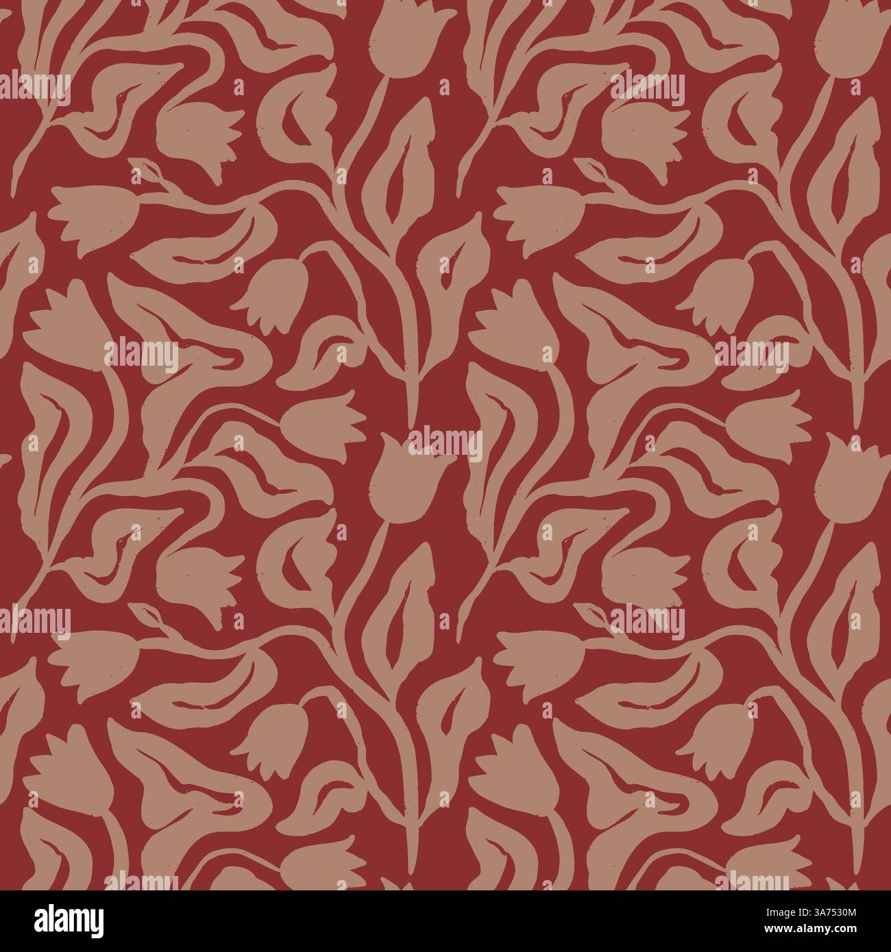 Brush strokes inky flowers brown seamless pattern Stock Vector