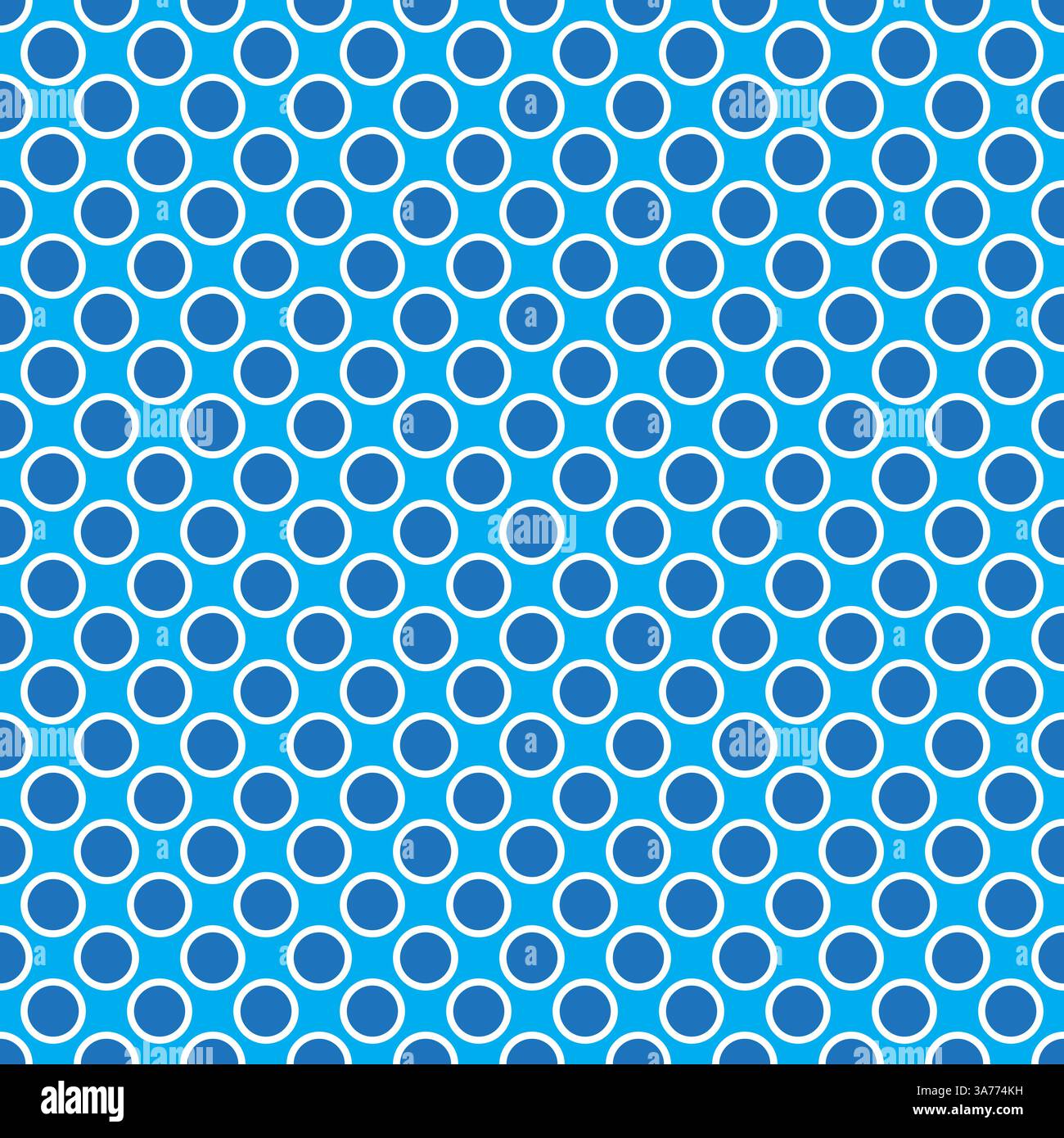 Seamless vector blue dots pattern with white border on neon blue background Stock Vector