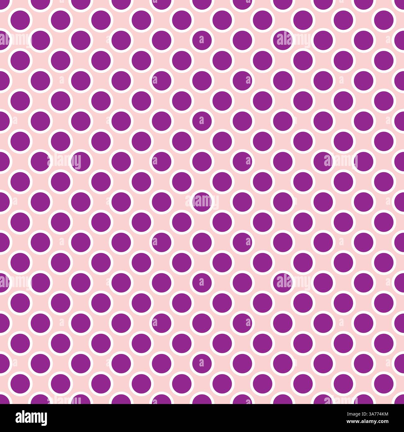 Seamless vector purple dots pattern with white border on pink background Stock Vector