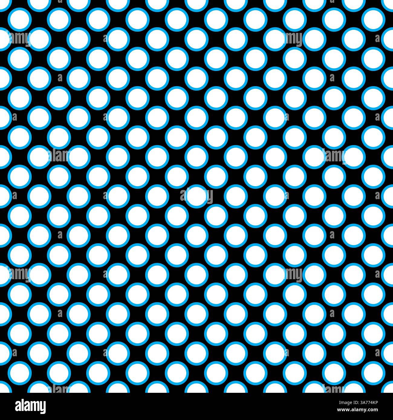 Seamless vector white dots pattern with blue border on black background Stock Vector