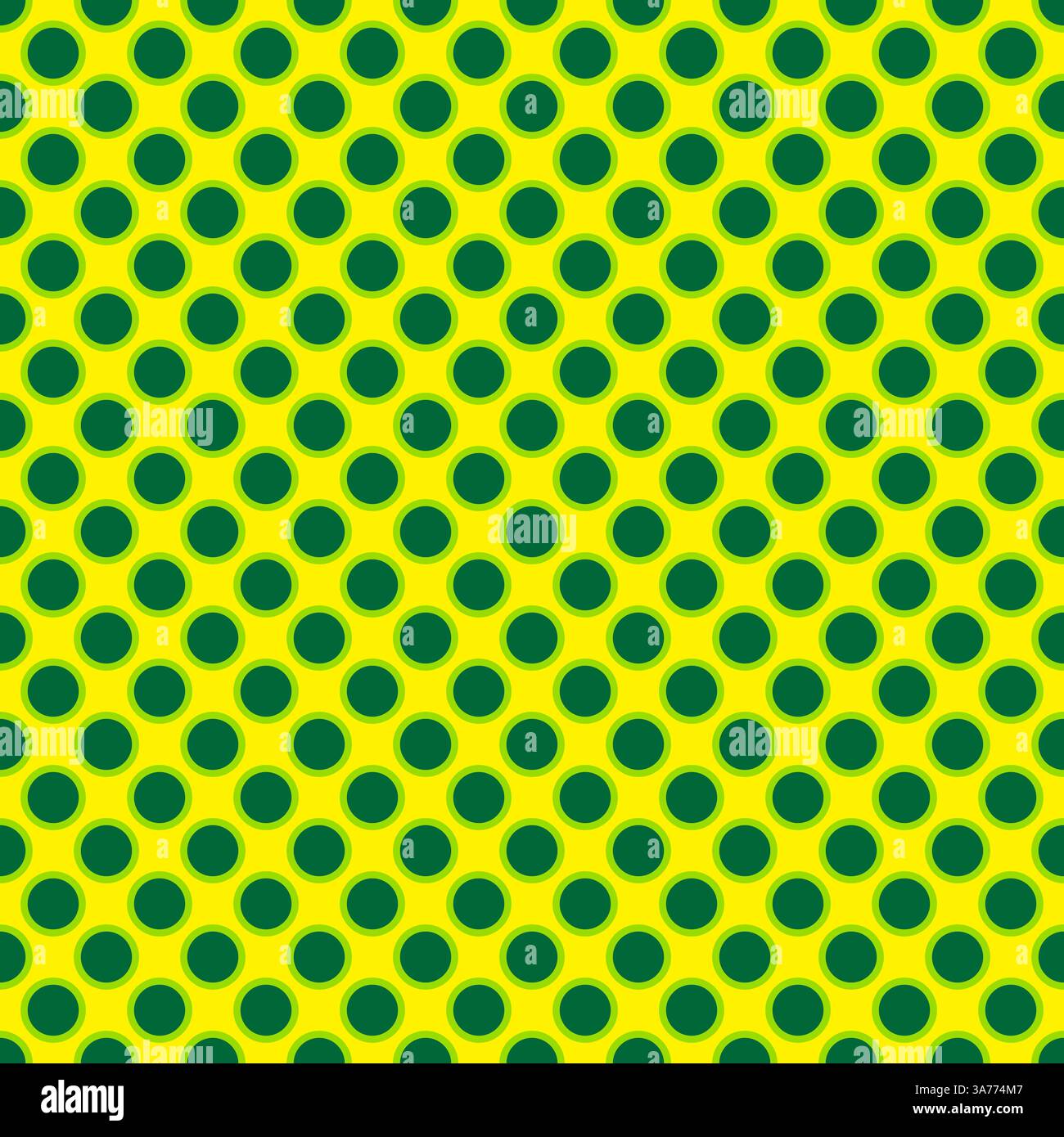 Seamless vector green dots pattern with light green border on yellow background Stock Vector