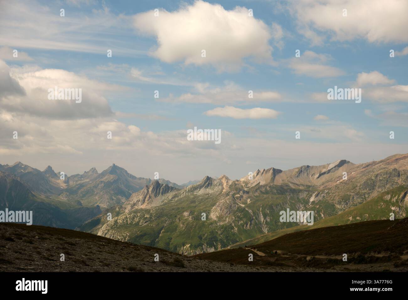 A view of French Alps from the borders with Italy at Col de la Seigne ...
