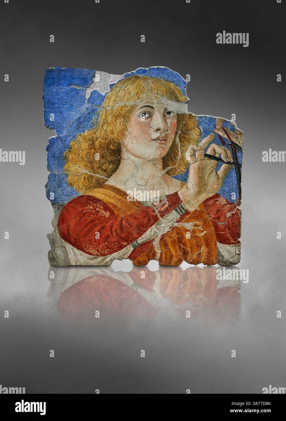 Pre Renaissance Style Fragment of a Renaissance apse ceiling fresco depicting a young man ...