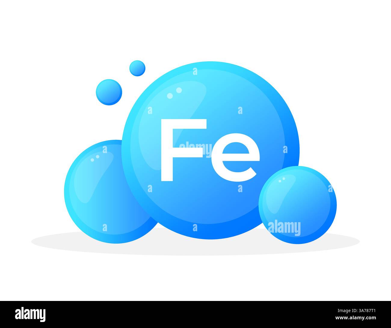 Iron element with dynamic blue bubbles and Fe symbol Stock Vector