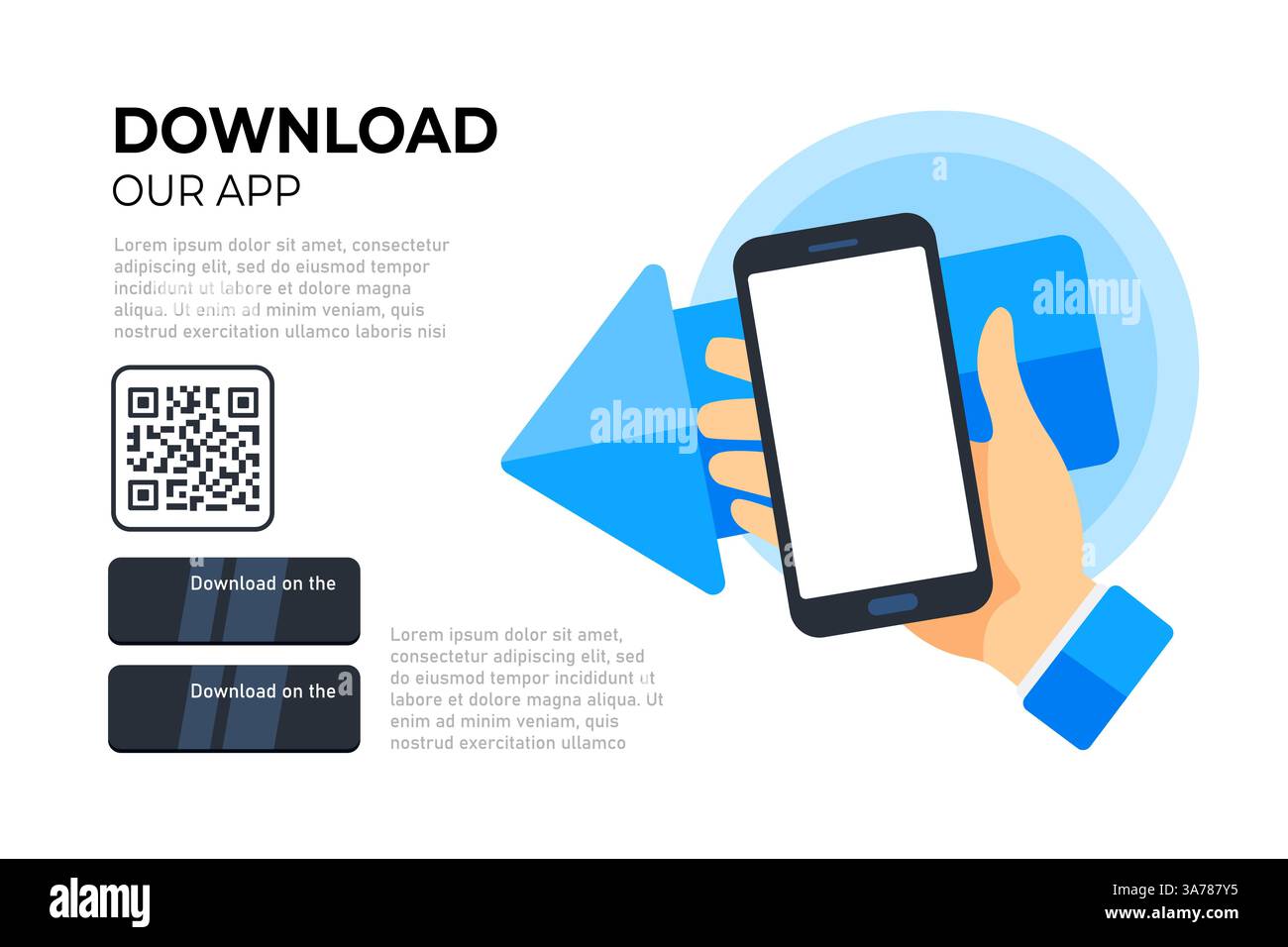 Easy Access to Technology Download Our App Promotion with QR Code and Smartphone Illustration Stock Vector
