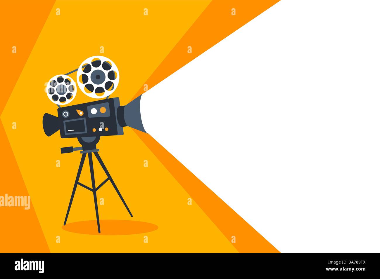 Graphic representation of an old-fashioned film projector casting light on a bright orange background Stock Vector