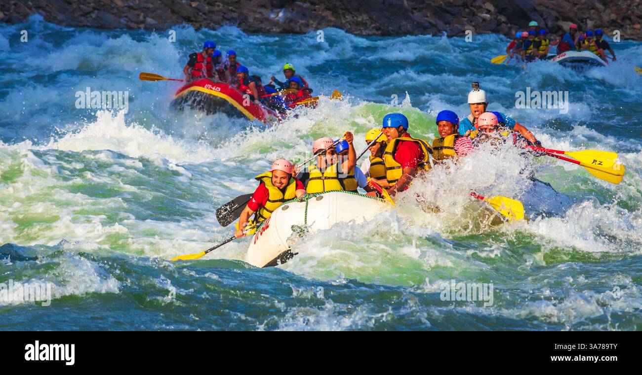 River Rafting In Rishikesh people enjoying river rafting in Rishikesh India on Ganges river Stock ...