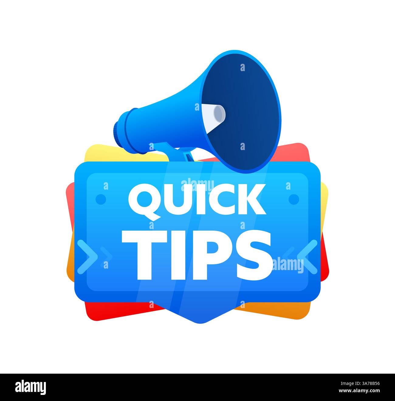 Quick tips. Badge with megaphone banner, label. Marketing and ...
