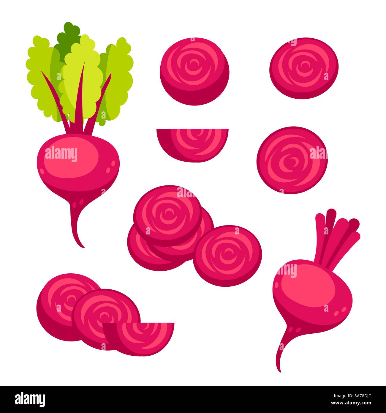Beetroots set. Fresh red beetroot slices and leaves on white background ...