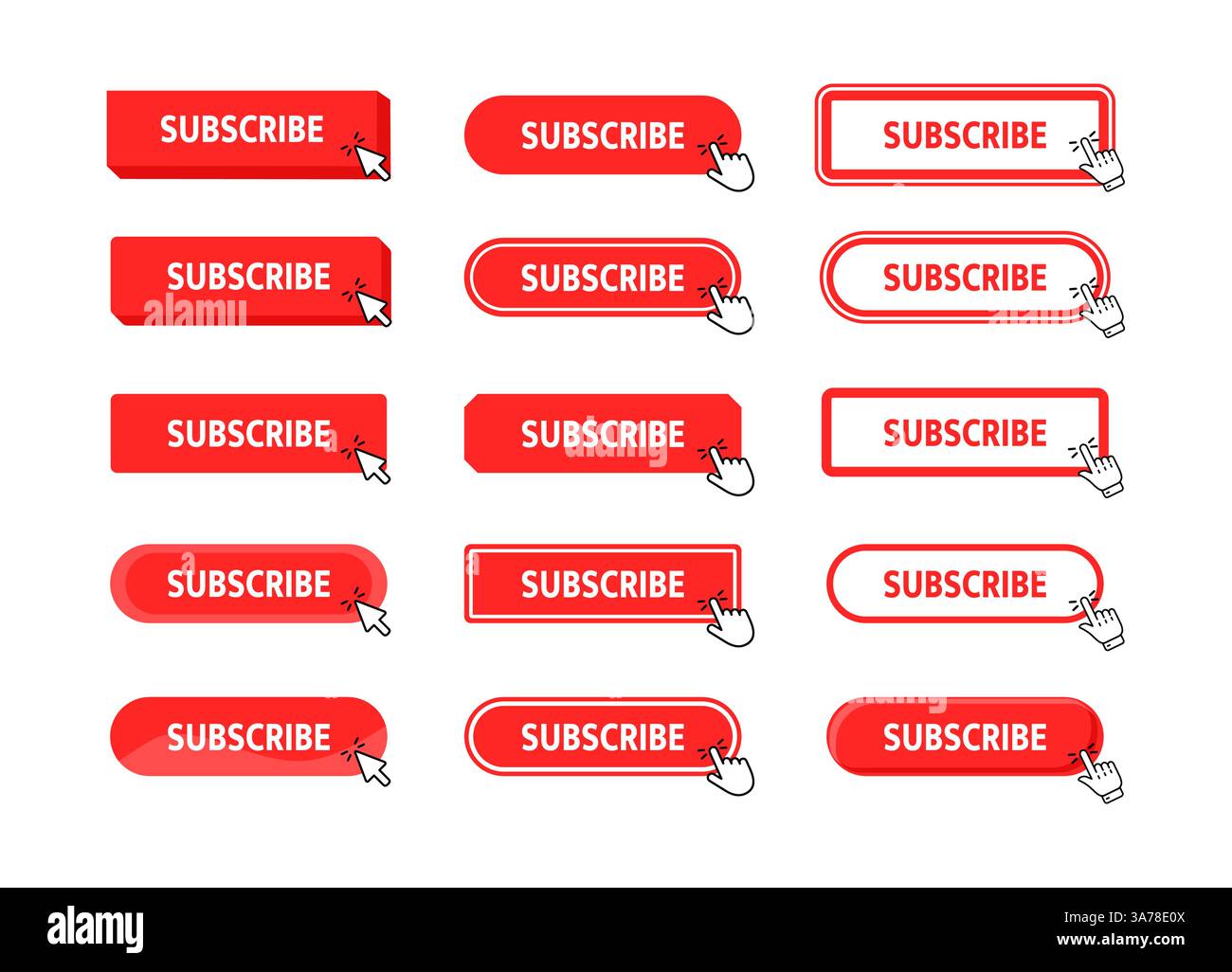 Subscribe Button with pointer clicking. Web button. Finger Pressing. Click to Subscribe Concept. Vector illustration Stock Vector