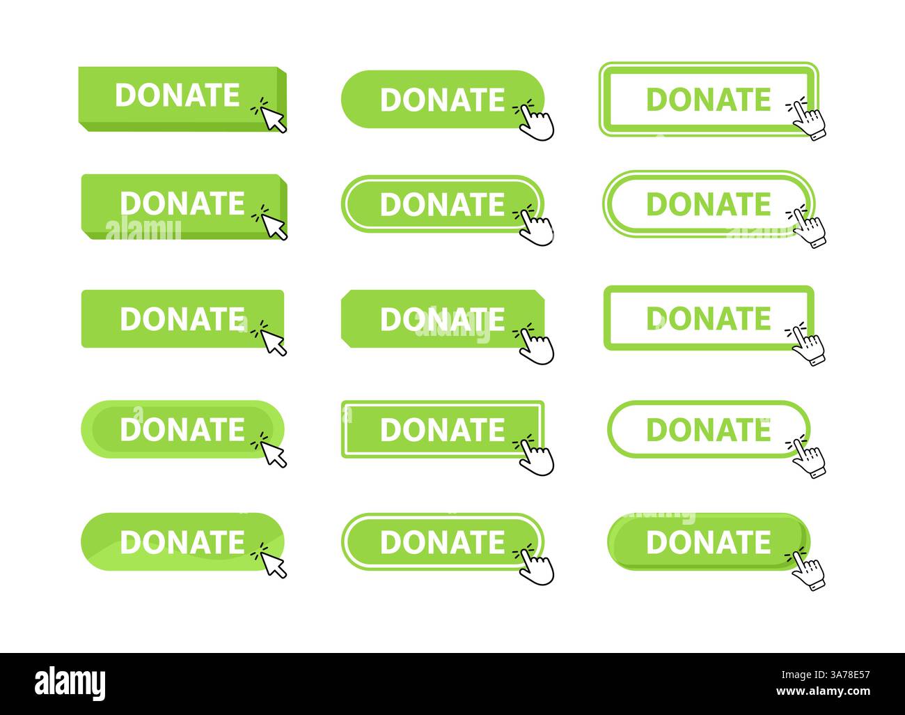 Donate Button with pointer clicking. Web button. Finger Pressing. Click to Donate Concept. Vector illustration Stock Vector