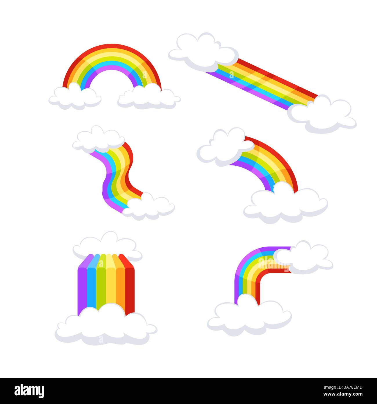 Rainbows and round halo rainbow with clouds on white background Stock ...