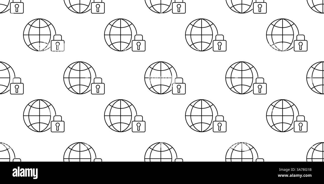 Patterns of digital security featuring globes and locks on a clean white background Stock Vector