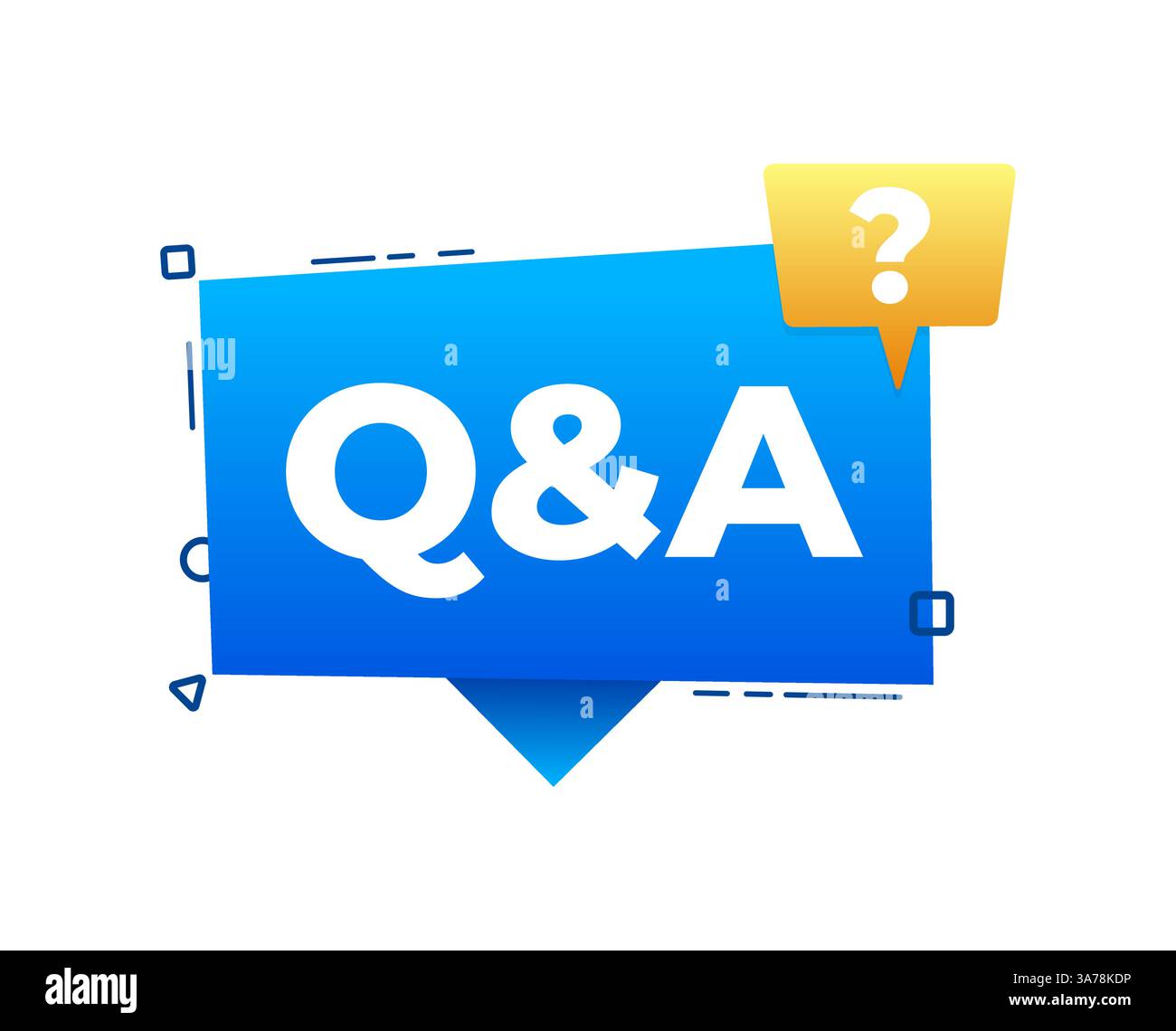 Q and a speech bubble asking questions getting answers solving problems banner Stock Vector