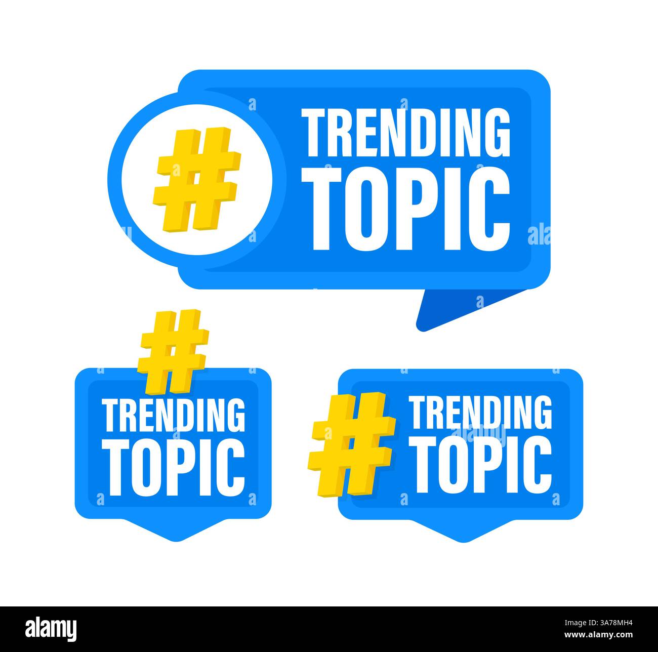 Trending topic hashtag speech bubble set for social media posts Stock Vector