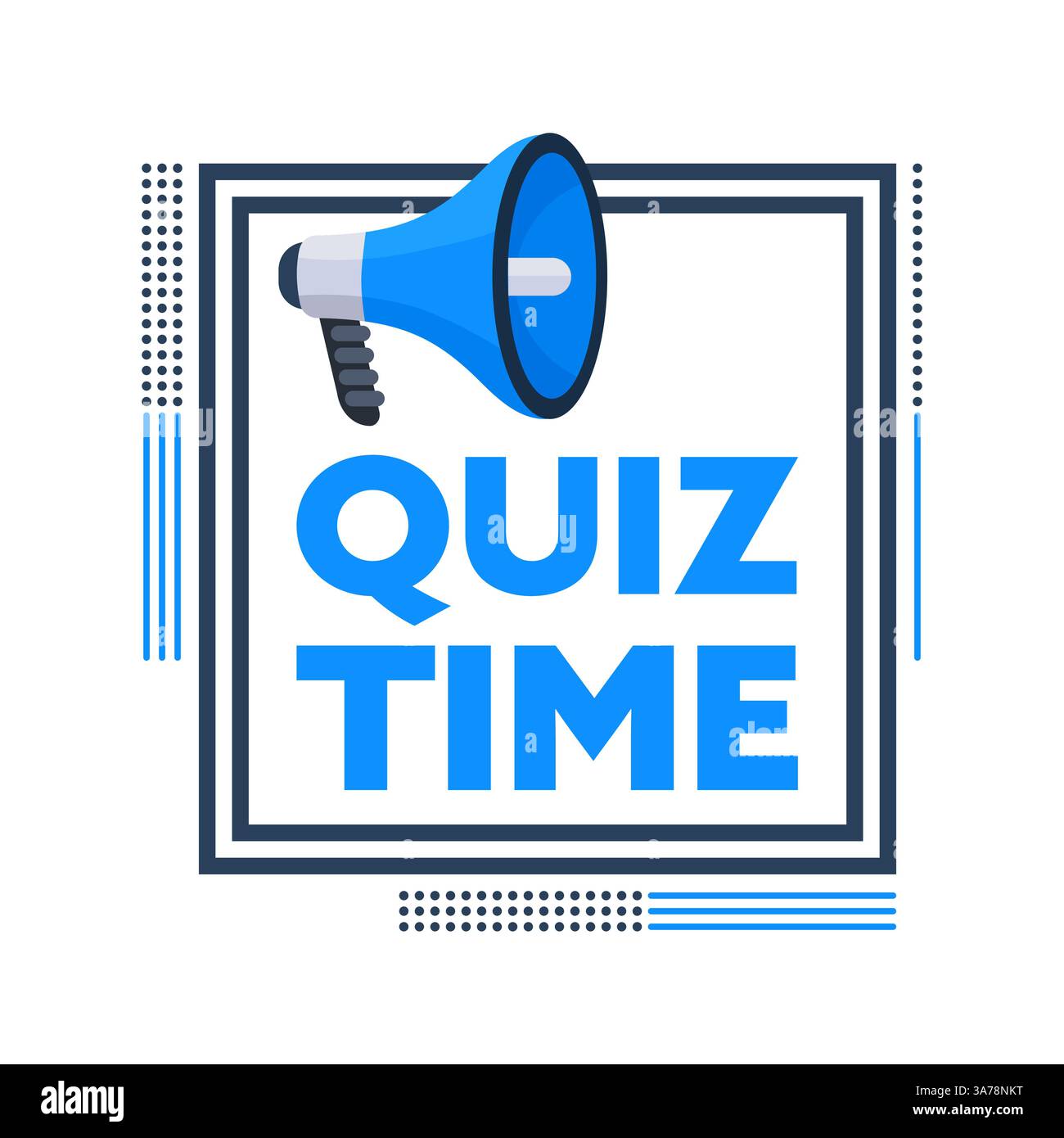 Megaphone Announcing Quiz Time Inside Square Frame Stock Vector