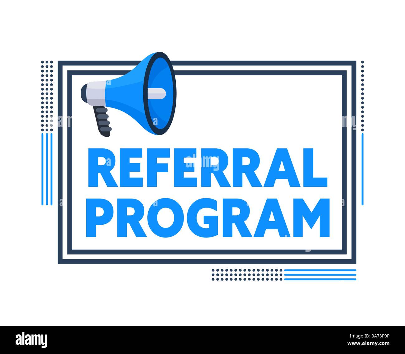Megaphone announcing referral program with frame and abstract lines Stock Vector